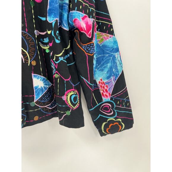 New Direction Vintage Jacket Womens XL Black Floral Heart Embroidered Button - Picture 2 of 16